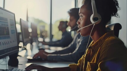 Black woman in call center, typing on computer, smiling in office, and providing customer service. Personal happiness, female sales agent or consultant writing, telemarketing, desktop