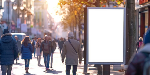 A blank white blank billboard  on shopping mall  street, 