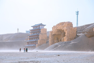Dunhuang Silk Road Heritage City, Dunhuang City, Gansu Province - Desert buildings and sand dunes