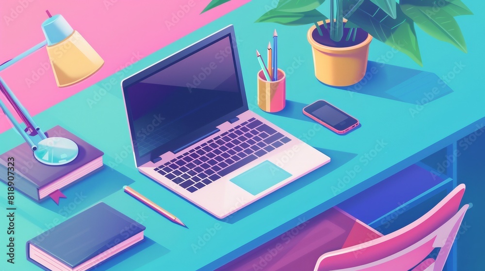 Poster A laptop computer placed on top of a desk, symbolizing EdTech education technology for online learning, personal development, and professional qualifications. Generative AI