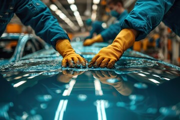 Automotive Windshield Replacement Technicians replacing a car windshield, addressing vehicle maintenance