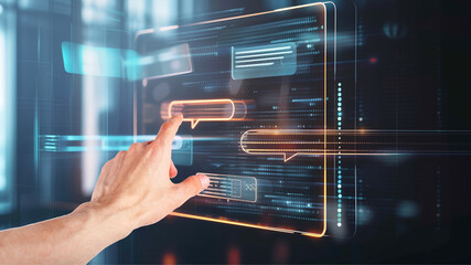 Virtual screen chat interface, Person clicking the chat interface on the virtual screen