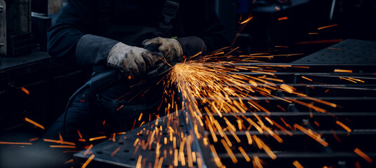 Hands of worker grinding a piece of metal