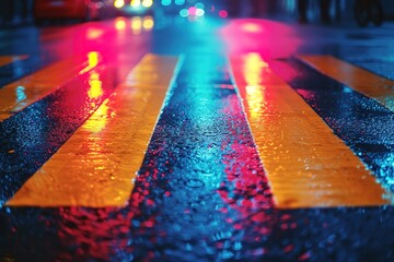 City Night Lights Crosswalk A crosswalk illuminated at night, enhancing pedestrian safety in urban areas