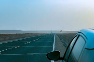Jiuquan City, Gansu Province - Desert power towers, roads and Gobi scenery
