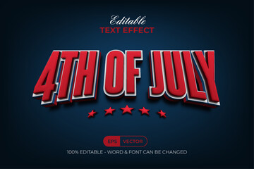 4th of july text effect 3d curved style. Editable text effect.
