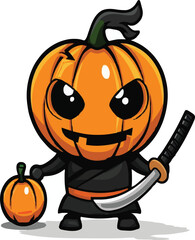 Cute ninja pumpkin logo art illustration