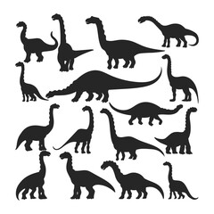 Dinosaur and Jurassic monster icons. Vector silhouettes of Brachiosaurus, Isisaurus, Camarasaurus, Mamenchisaurus, Diplodocus