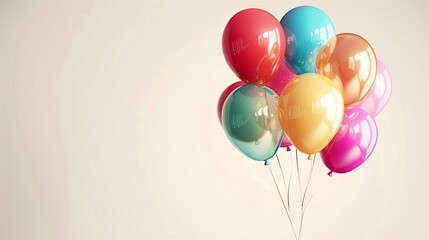 festive background, colorful balloons flying on white background, place for text, copy space