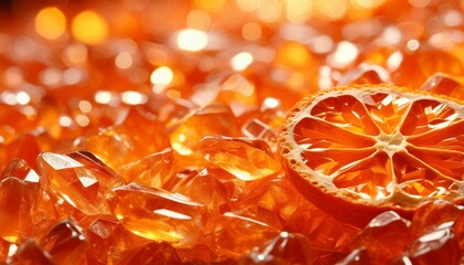 AI generated illustration of an orange slice made of glowing orange topaz