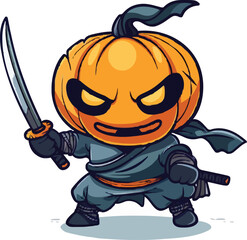 Cute ninja pumpkin logo art illustration