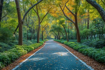 Obraz premium City Urban Park with Bike Lanes An urban park featuring dedicated bike lanes for recreational cycling