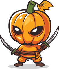 Cute ninja pumpkin logo art illustration