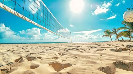 Sunny Beach Volleyball Court with Net