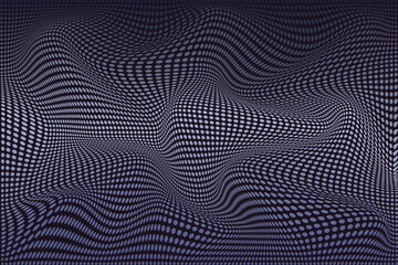 Future Dusk polka background. 3D Wavy Liquid Dymanic background. Playful vector design for Technology, Music, Science in trendy 90s retro style.