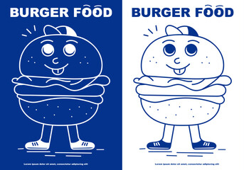 Burger food. Mascot illustration. Logo. Blue color