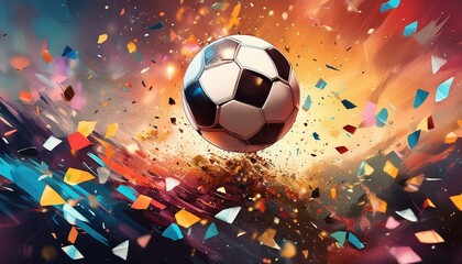 sport win, triumph, winner celebration concept background illustration - Soccer ball and confetti
