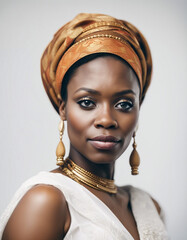 portrait of an African woman in traditional wedding attire, isolated white background
