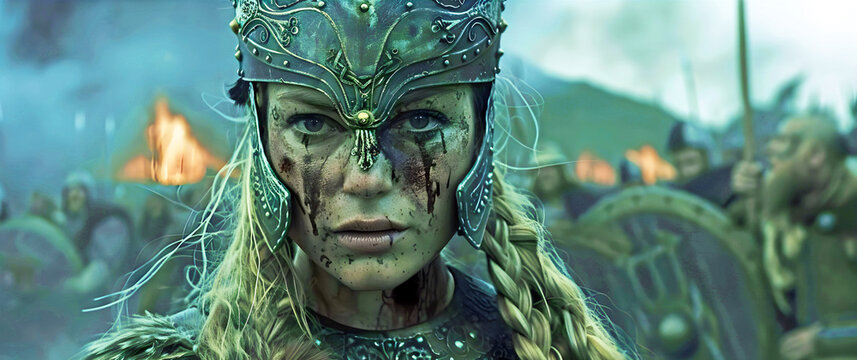 Female blond warrior. AI generated	