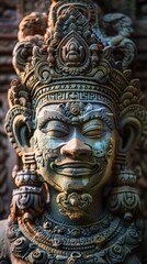 An ornately detailed statue with traditional patterns and designs exhibits skilled craftsmanship and cultural heritage