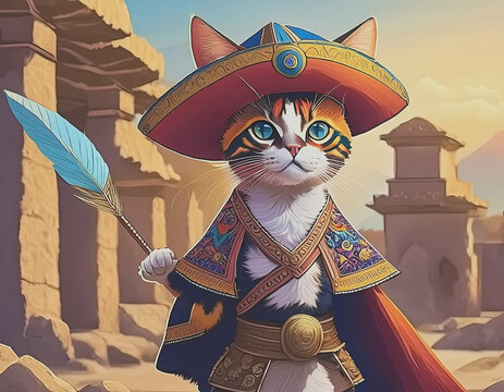 Calico Cat as a Conquistador Illustration AI