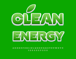 Vector eco concept Clean Energy. Creative Green Font. Bright Artistic Alphabet Letters and Numbers set. 