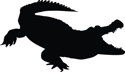 Silhouette of a crocodile isolated on white. Illustration of crocodile animal in wildlife