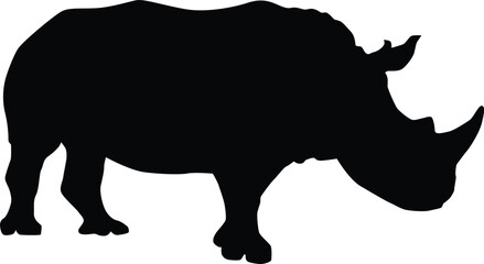 Silhouette of a rhino isolated on white. Illustration of rhinoceros animal in wildlife