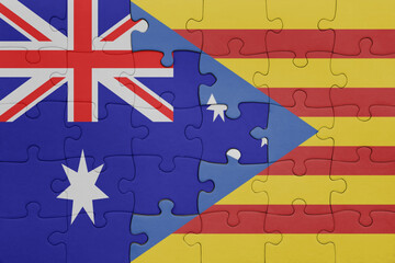 puzzle with the colourful national flag of catalonia and flag of australia.