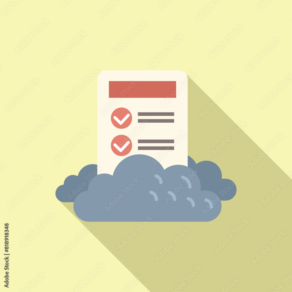 Poster cloud document icon illustration with flat design and check marks. representing modern cloud computi