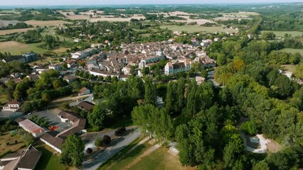 Issigeac aerial view, beautiful village in Dordogne, on the Bergerac wine route