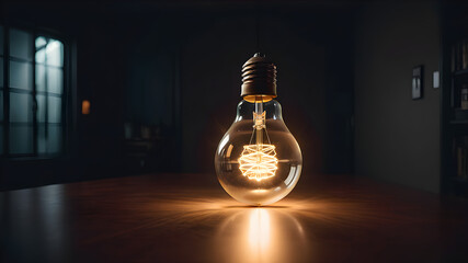 Glowing Light Bulb in Dramatic Scene of Creativity