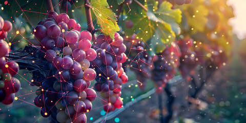 Grape field growing for wine red grapes closeup vineyard hills summer scenery with wine yard rows