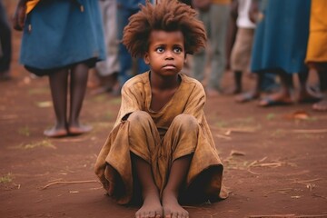 An African girl sits on the ground waiting for her turn for a vaccination
