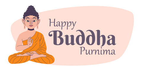 Happy Vesak Day, Buddha Purnima wishes greetings vector illustration. Posters, banners, greetings, and print design.