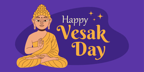 Happy Vesak Day, Buddha Purnima wishes greetings vector illustration. Posters, banners, greetings, and print design.