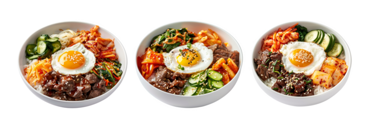 A bowl of Bibimbap Korean Spicy mixed rice, transparent background
