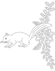 Squirrel and A Floral Vine Coloring Page. Printable Coloring Worksheet for Adults and Kids. Educational Resources for School and Preschool.