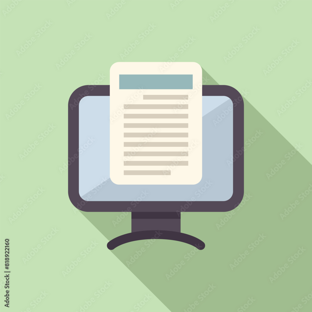 Aufkleber flat design icon of a digital document displayed on a desktop computer monitor