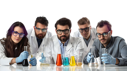 Portrait of chemist with chemical isolated on a transparent background, PNG, Ai
