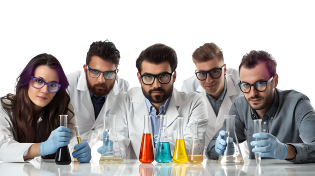 Portrait of chemist with chemical isolated on a transparent background, PNG, Ai