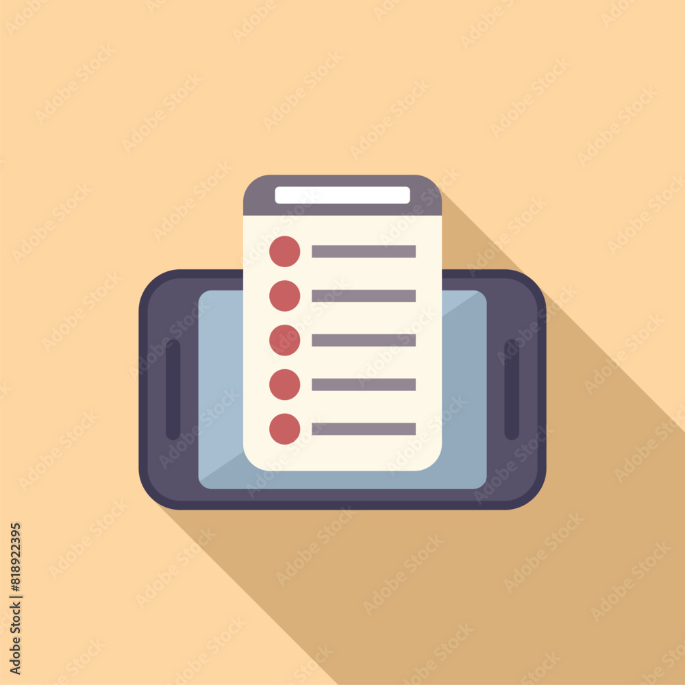 Poster flat design vector of a mobile phone displaying a checklist, casting a shadow on a beige background