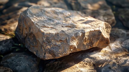 Fototapeta premium A large rock sits on a bed of smaller rocks