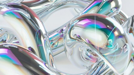 Close-up of iridescent glass tubes intertwined, illustrating modern abstract art and design. Concept of abstract art, design, and modernity.

