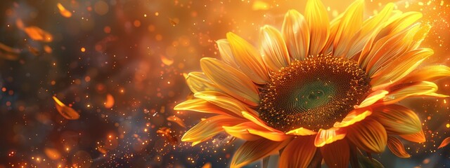 A close-up illustration of a blooming sunflower with vibrant petals and a sunny yellow center.