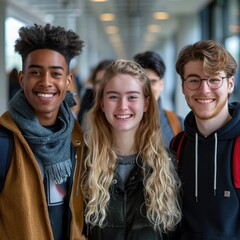 group of happy teenage students . ai generated