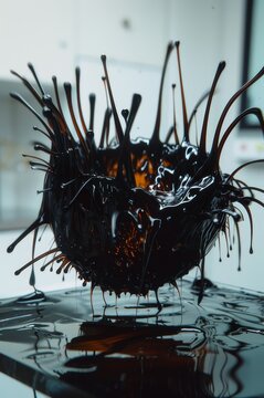 ferrofluido, hierro l&iacute;quido, l&iacute;quido magn&eacute;tico, gota de liquido negro espeso, im&aacute;n actuando con un ferrofluido 