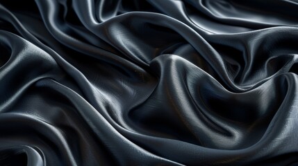 Obraz premium Black wavy silk fabric with dark shadows and highlights.