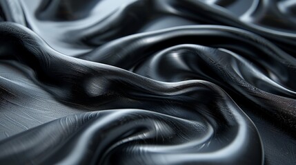 Fototapeta premium Black wavy silk fabric with shiny highlights.