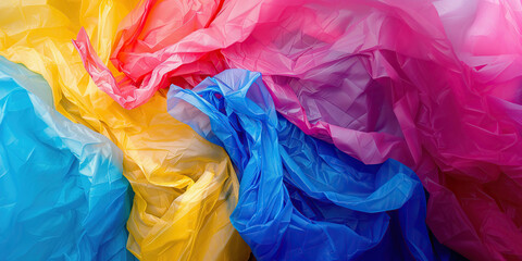 Colorful texture of different colours plastic bags. Plastic bag free day